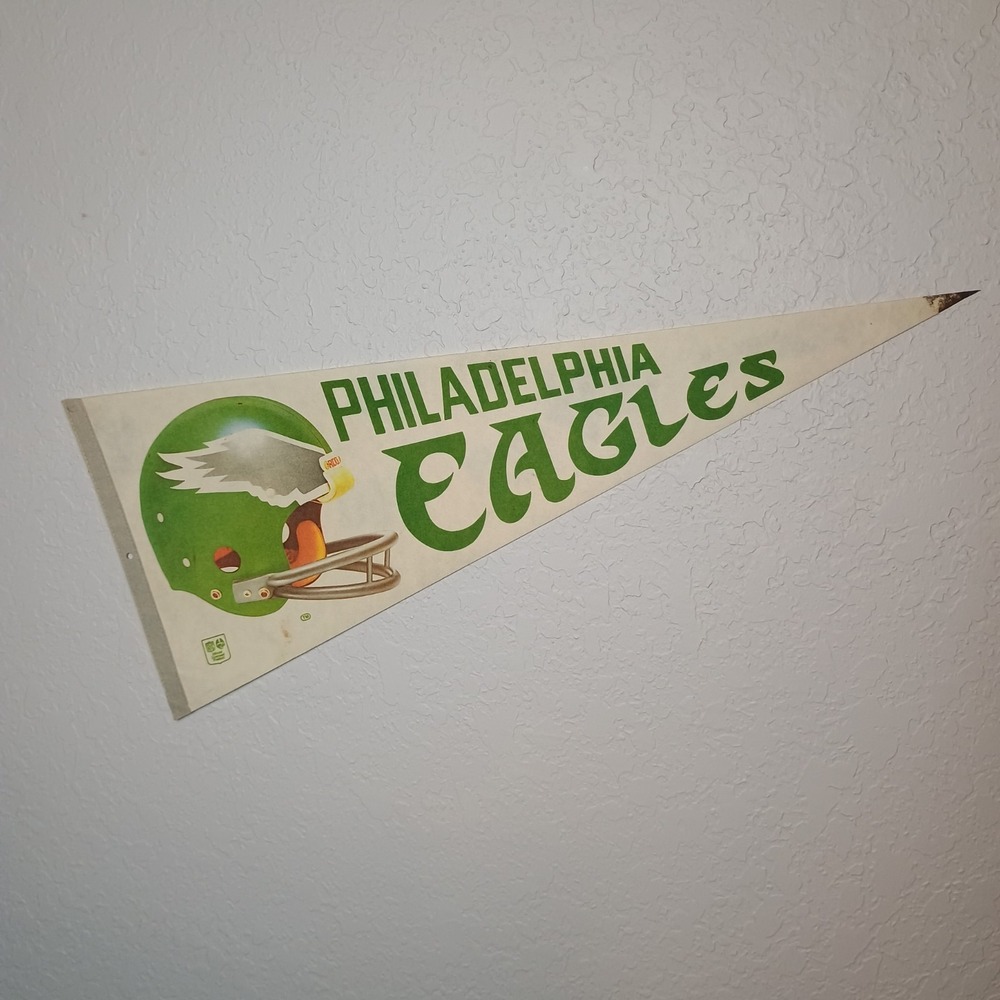 Vintage Philadelphia Eagles Pennant NFL Football Felt Flag 1970s Green Helmet